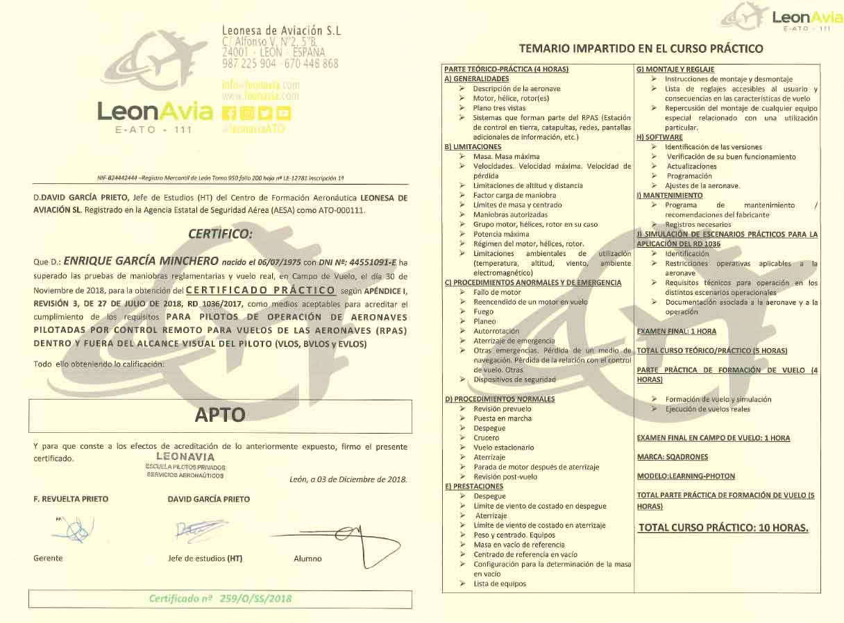 CERTIFICADO DE PILOTO DE AVIONES DRONES