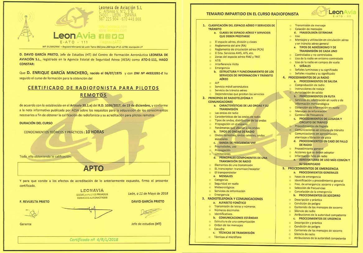 CERTIFICADO DE RADIOFONISTA